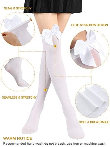 SATINIOR Satin Bow Stockings Women Opaque Thigh High Stockings Over Knee Long Stockings...